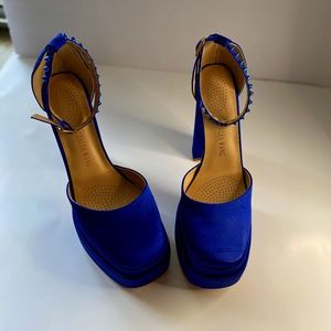 Azalea Wang City On Fire Jewel Tone Blue Chunky Heel